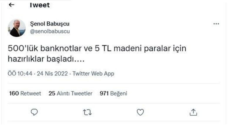 DUYDUNUZ MU? 5 TL madeni para ve 500 TL banknotlar geliyor. En büyük kağıt para 500 TL olacak. Ziraat Bankası eski Genel Müdürü Şenol Babuşçu açıkladı: Hazırlıklar başladı 3