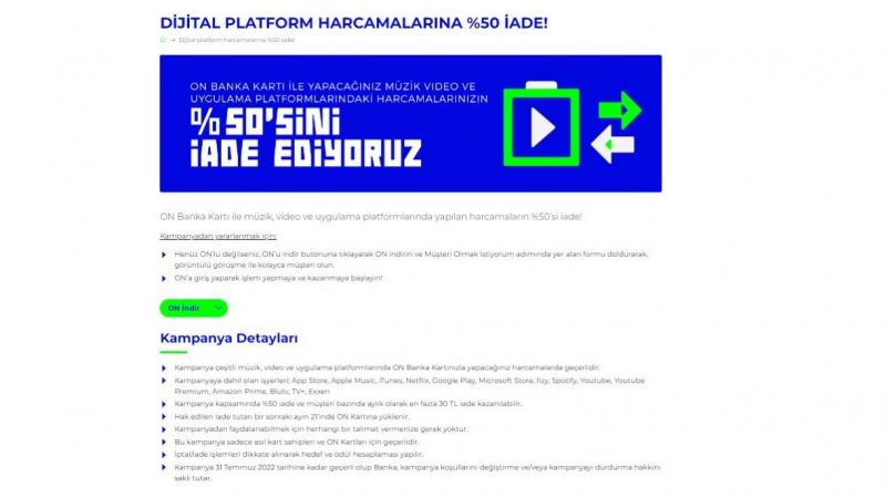 ON Bank Duyurdu: Netflix, Blu TV, Exxen, Apple Music Ve Daha Pek Çok Platform İçin Yapacağınız Harcamalarınızın Yüzde 50’si İade Edilecek! 3