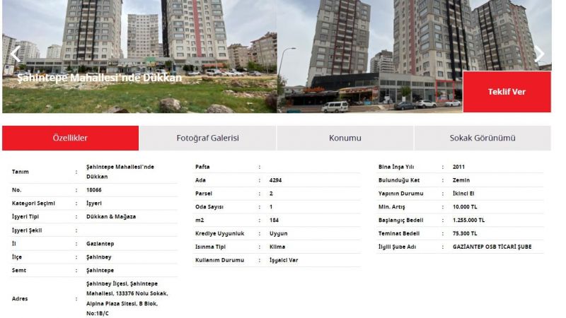 Ziraat Bankası'ndan Gaziantep Şahinbey'de Satılık Dükkan İlanı! 184 Metrekarelik Yatırımlık Dükkan Yüzde 6'lık Teminat Karşılığında İhaleye Açıldı! 3