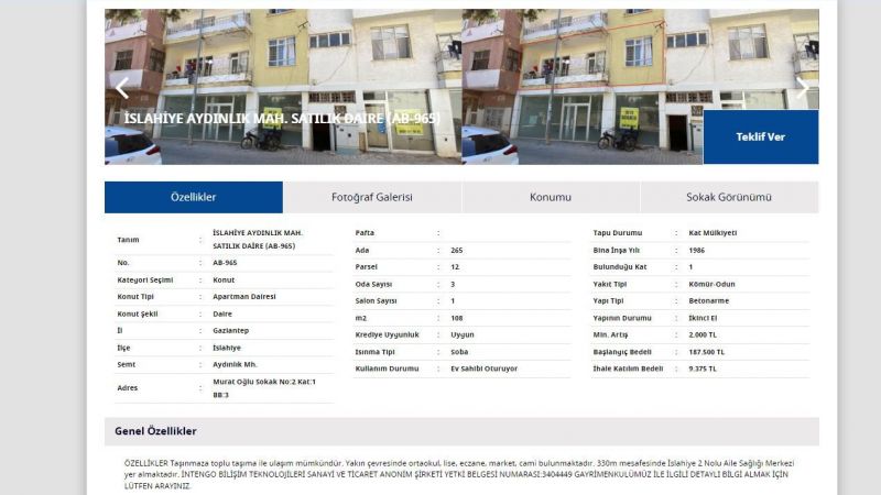 Gaziantepliler Dikkat! İslahiye'de 108 Metrekarelik Daire 187 Bin TL'den Satışa Sunuldu! 2