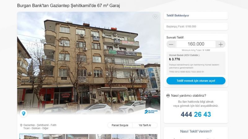 Burgan Bank'tan Yeni Duyuru! Satılık Gayrimenkul Fiyatları Dibi Gördü! Gaziantep Şehitkamil'de 87 Metrekarelik Depo 205 Bin TL'den Alıcılarını Bekliyor! 2