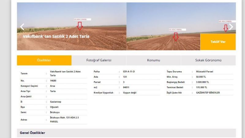 Gaziantep'in Oğuzeli İlçesinde Uygun Fiyatlı Tarla Satışı! 175 Bin TL Yatıran İki Adet Tarlanın Sahibi Olabilecek! Gaziantep İcralık Gayrimenkul İlanları 2