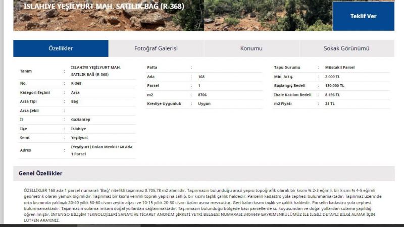 Gaziantep'in İki İlçesinde Satılık Tarla İlanı! 8 Bin 496 TL Ödeyen İslahiye'de Taşınmaz Sahibi Olabilecek! 3