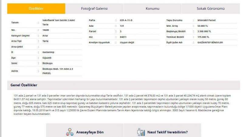 Gazianteplilere ve Gaziantep'e Yatırım Yapmak İsteyenlere Duyuruldu: İki Tarla 3 Milyon 500 Bin TL'den Satışa Çıkarıldı! 3