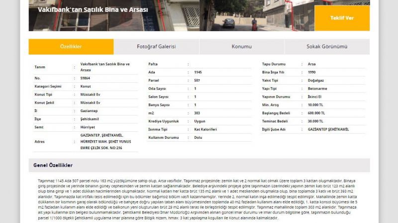 Gaziantep'te Artan Gayrimenkul Fiyatlarına Kamu Bankalarından “Dur” Çağrısı: Şehitkamil'de Bina Ve Arsası 600 Bin TL'den Şahinbey'de Depo 55 Bin TL'den Satışa Sunuldu! 3