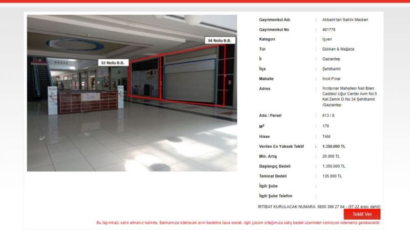 Akbank Resmen Çıldırdı; 112 Bin 500 TL ve 135 Bin TL Teminatla Gaziantep’in En Güzel Yerlerinden İşyeri Satışlarını Başlattı! 3