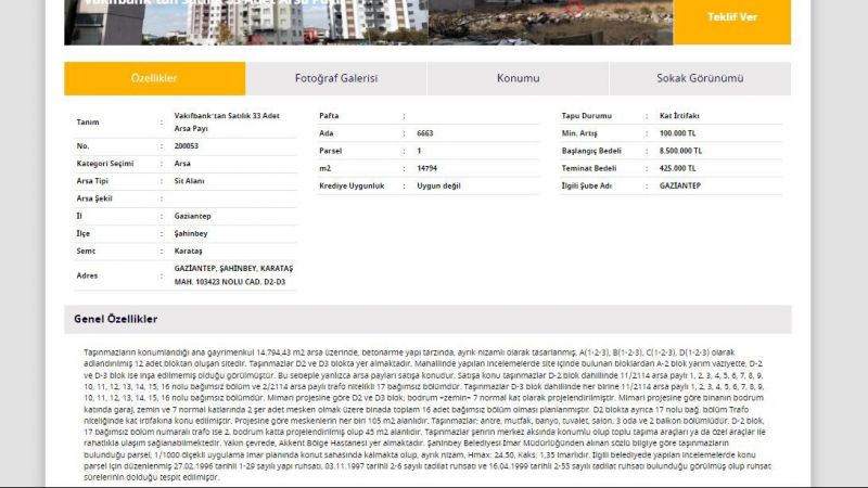 Vakıfbank’tan Satışa Çıktı! 425 Bin TL’ye Üzerine Apartman Dikilecek Arsanın İhalesi Başladı! Hem De Zemin Dahil 8 Katlı Apartman! 4