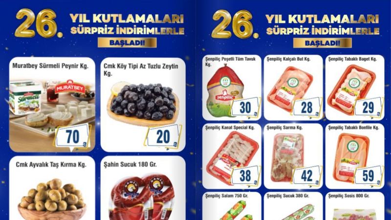 Gaziantep Cergibozanlar Market'te 26'ıncı Kuruluş Yıl Dönümü Kutlamaları Başladı! Zeytin 20 TL, Tavuk 30 TL, Peynir 70 TL! Son Tarih 24 Ekim! 4