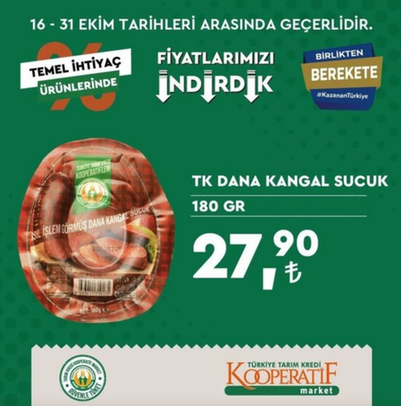 Gaziantep Tarım Kredi Marketlerine Koşacak!Tarım Kredi Market 25-31 EKİM GÜNCEL KATALOG! Pilavlık Bulgur 14.20 TL'den, Kangal sucuk 27.90 TL'den başlayan fiyatlarla... Gıda ve temizlik ürünlerinde dev indirim! 7