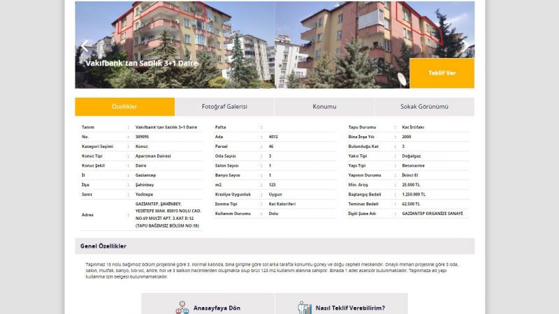 62.500 TL’niz Varsa; Gaziantep’teki Bu Evi Kaçırmayın! Vakıfbank, Satışa Çıkardı! 123 Metrekare Ve 3+1 Konut Satışı İçin Geri Sayım Başladı! 4