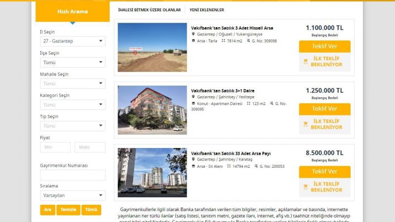 Gaziantep Halkı Dikkat! Kamu Bankası Düşük Fiyatlı Satılık Konut İlanını Yayınladı! Şahinbey'de 3+1 Apartman Dairesi İçin 62 Bin 500 TL Ödemek Yeterli! 3