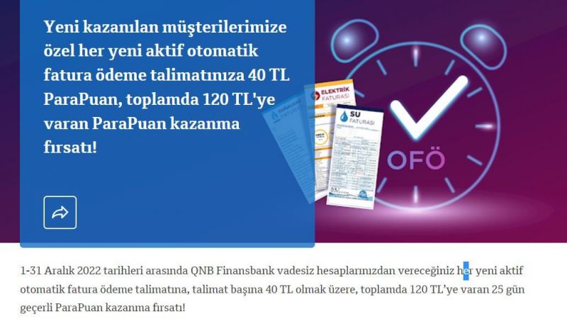Fatura Takibini QNB Finansbank'a Bırakan Kazanacak! Fatura Talimatı Veren Müşterilere, 120 TL Hediye Edilecek! Son Başvuru Tarihi 31 Aralık! 3