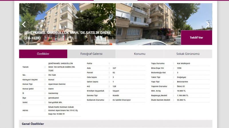 QNB Finansbank'tan İcralık Gayrimenkul Fiyatlarında İndirime Gitti! Gaziantep Şehitkamil'de 3+1 İçin Yalnızca 55 Bin TL İsteniyor! 2