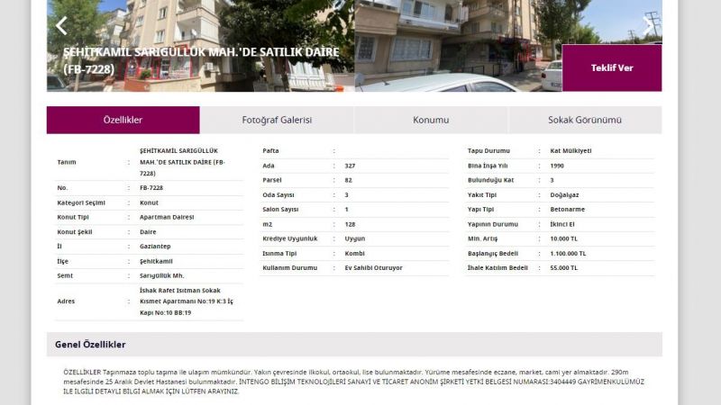 QNB Finansbank Uygun Fiyatlı İcralık Daire İçin Açık Adres Verdi! Gaziantep İlinin Şehitkamil İlçesinde Bulunan Apartman Dairesi İçin 55 Bin TL İstendi! 3