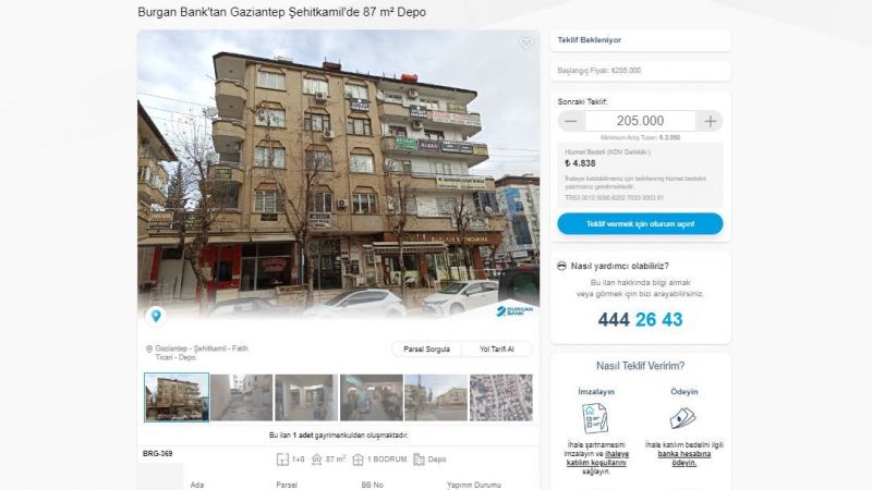 Burgan Bank Teklifleri Kapatmadı! Gaziantep'te Bir Depo Alıcılarını Beklemek Üzere İhaleye Çıktı! 87 Metrekarelik Depo İçin 4 Bin 838 TL Ödemek Yeterli! 3