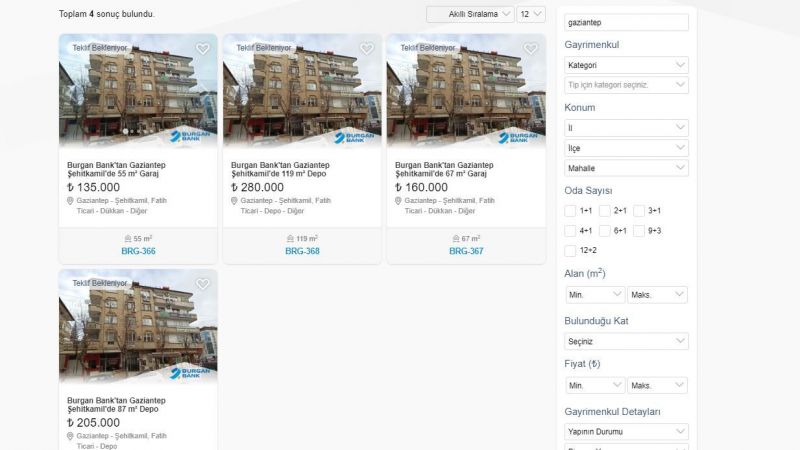 Burgan Bank Teklifleri Kapatmadı! Gaziantep'te Bir Depo Alıcılarını Beklemek Üzere İhaleye Çıktı! 87 Metrekarelik Depo İçin 4 Bin 838 TL Ödemek Yeterli! 2