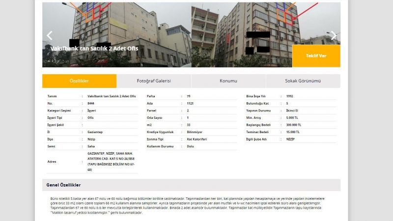 Yeni Yıl Öncesi Kendi Dükkanına Sahip Olmak İsteyenler Dikkat! Vakıfbank Gaziantep'te 2 Adet Ofisi 300 Bin TL'den, 1 Adet Büroyu 150 Bin TL'den Satışa Sundu! 4