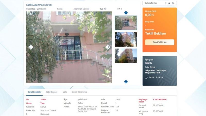 Ziraat Bankası, Halkbank ve Vakıfbank Gaziantep’te Satışa Çıkardı! Kamu Bankalarından Satılık 2+1 ve 3+1 Dairelerde Bu Fiyat Kaçmaz! 2