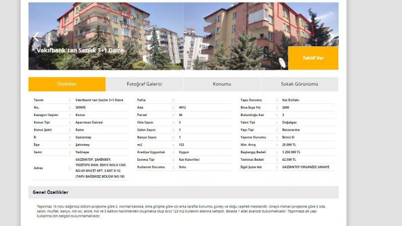 Ziraat Bankası, Halkbank ve Vakıfbank Gaziantep’te Satışa Çıkardı! Kamu Bankalarından Satılık 2+1 ve 3+1 Dairelerde Bu Fiyat Kaçmaz! 4
