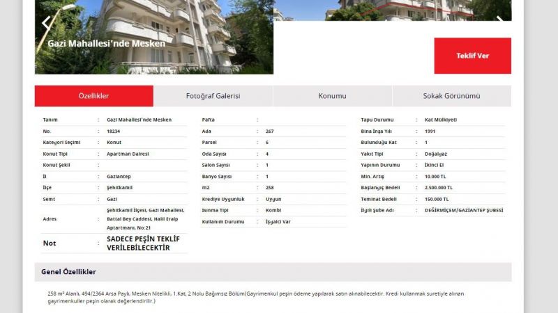 Ziraat Bankası, Halkbank ve Vakıfbank Gaziantep’te Satışa Çıkardı! Kamu Bankalarından Satılık 2+1 ve 3+1 Dairelerde Bu Fiyat Kaçmaz! 3