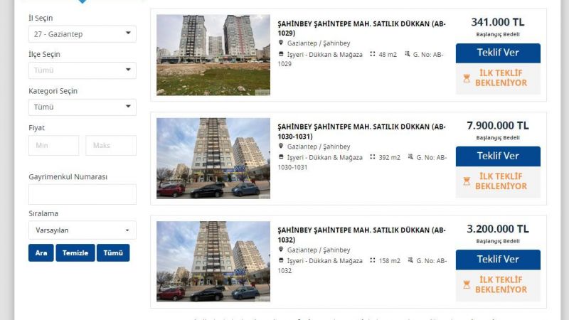 Gaziantep'te Dükkan Sahibi Olmak İsteyenler Dikkat! O Banka En Pahalısı 363 Bin TL Olan 3 Dükkanı Satışa Çıkardı! 3