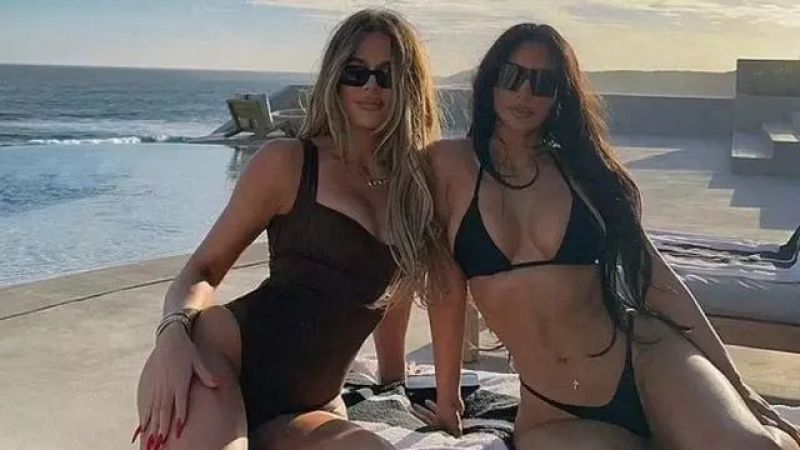 Kardashian kardeşlerin kucak kucağa pozları harareti artırdı! Şezlong üzerindeyken eğlencenin dozunu kaçırınca… 4