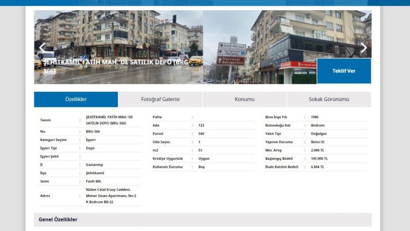 Gaziantep'te Sudan Ucuz Gayrimenkul Dönemi Başladı! 51 Metrekarelik Depo 145 Bin TL'den Satışa Sunuldu! 3