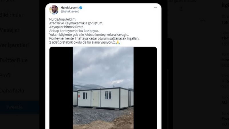 Haluk Levent Açıkladı! Gaziantep Nurdağı’na İki Adet Prefabrik Okul, 500 Adet Konteyner Kurulacak! 3