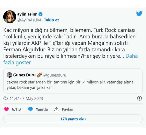 Aylin Aslım'dan Manga'nın Solisti Ferman Akgül'e Milyonluk Togg Göndermesi: “Biz Kara Listelerdeyken Bu Niye Bilinmesin?” 4