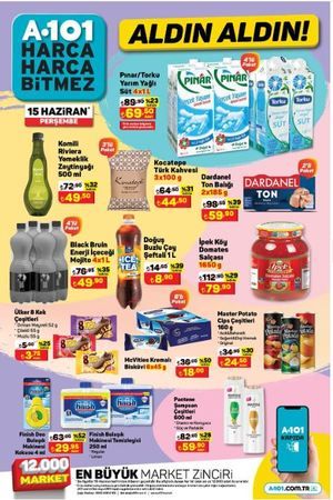 15 Haziran 2023 A101 Market aktüel ürün kataloğu! 1650 g salça 79 TL, 4 L süt 69 TL, zeytinyağı 49 TL! 3