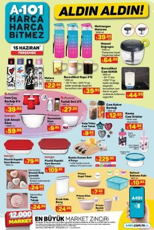 15 Haziran 2023 A101 Market aktüel ürün kataloğu! 1650 g salça 79 TL, 4 L süt 69 TL, zeytinyağı 49 TL! 1