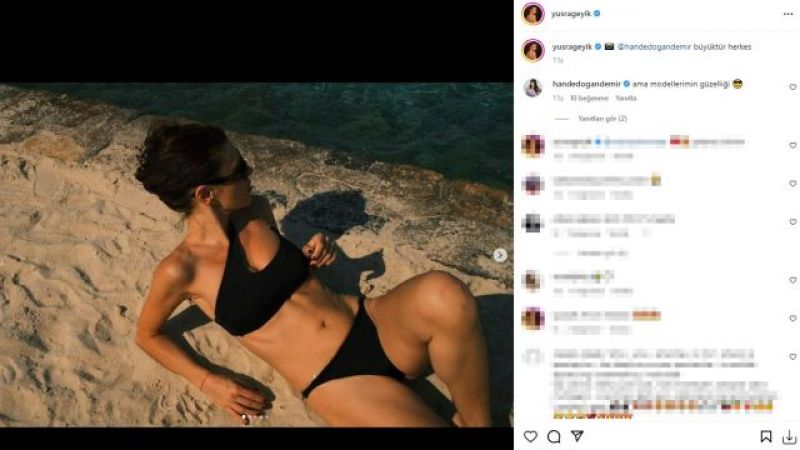 Yüsra Geyik yaz sezonunu açtı! Siyah bikinisi içinde kumlara uzandı! 2