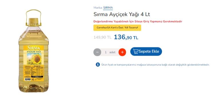 O market tek bir üründe fiyatları dibe çekti! 4 LT ayçiçek yağı ilk kez 150 TL’nin altına düştü! 2