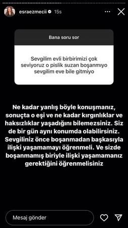 Esra Ezmeci’nin takipçisi pişkinliğiyle şaşırttı: Evli adamla birlikte oldu, yetmedi sevgilisinin eşini suçladı! Esra Ezmeci sinirden çıldırıyor… 3