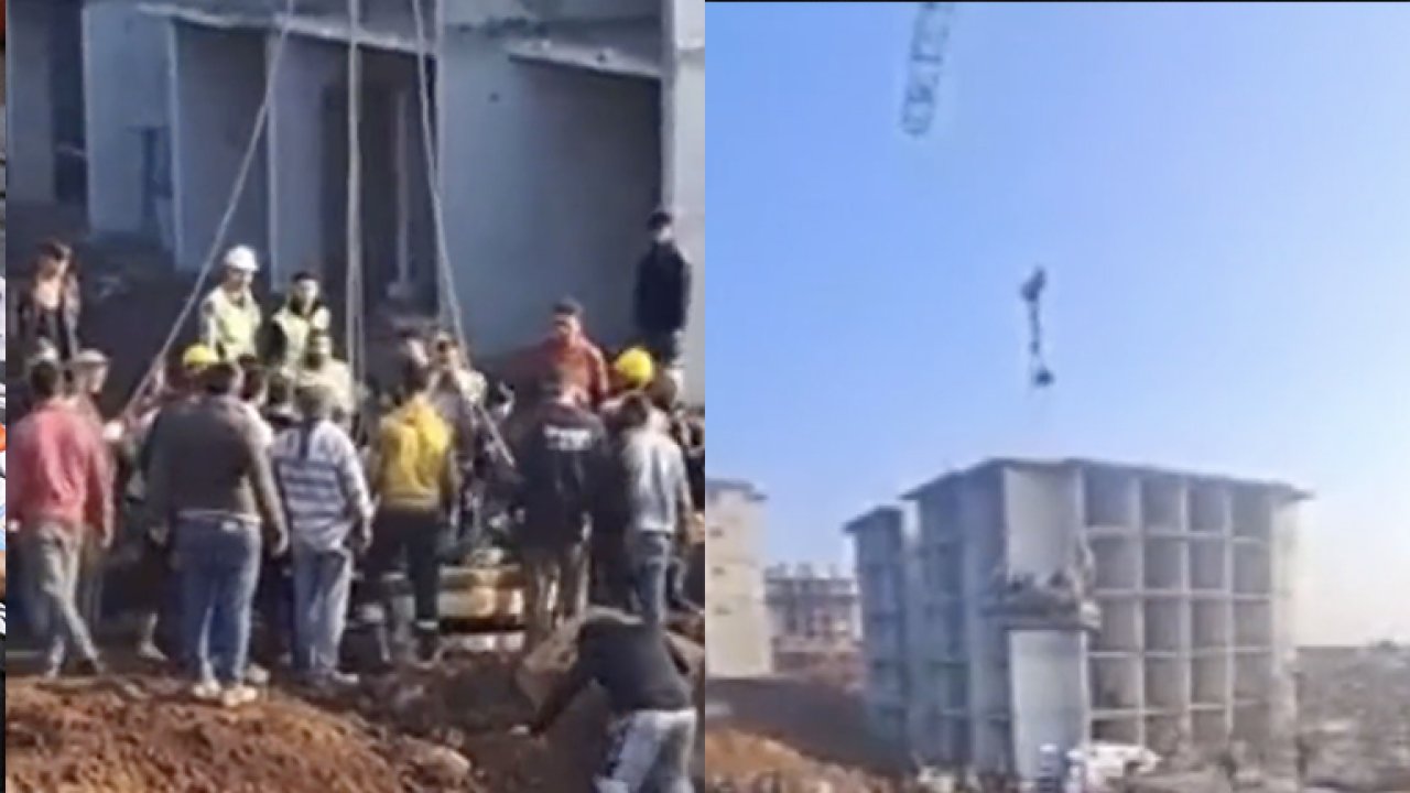 Gaziantep'te TOKİ şantiyesinde iş kazası! Yaralanan işçi ambulansa vinç ile taşındı...O Anlar Kamerada