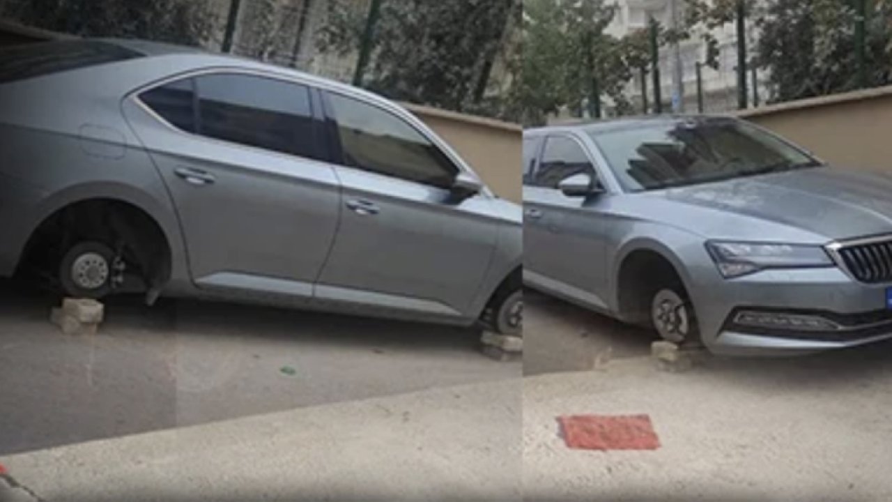 Gaziantep'te akılalmaz hırsızlıklar devam ediyor! Bu nasıl hırsızlık? Otomobilin lastiklerini jantlarıyla birlikte çaldılar