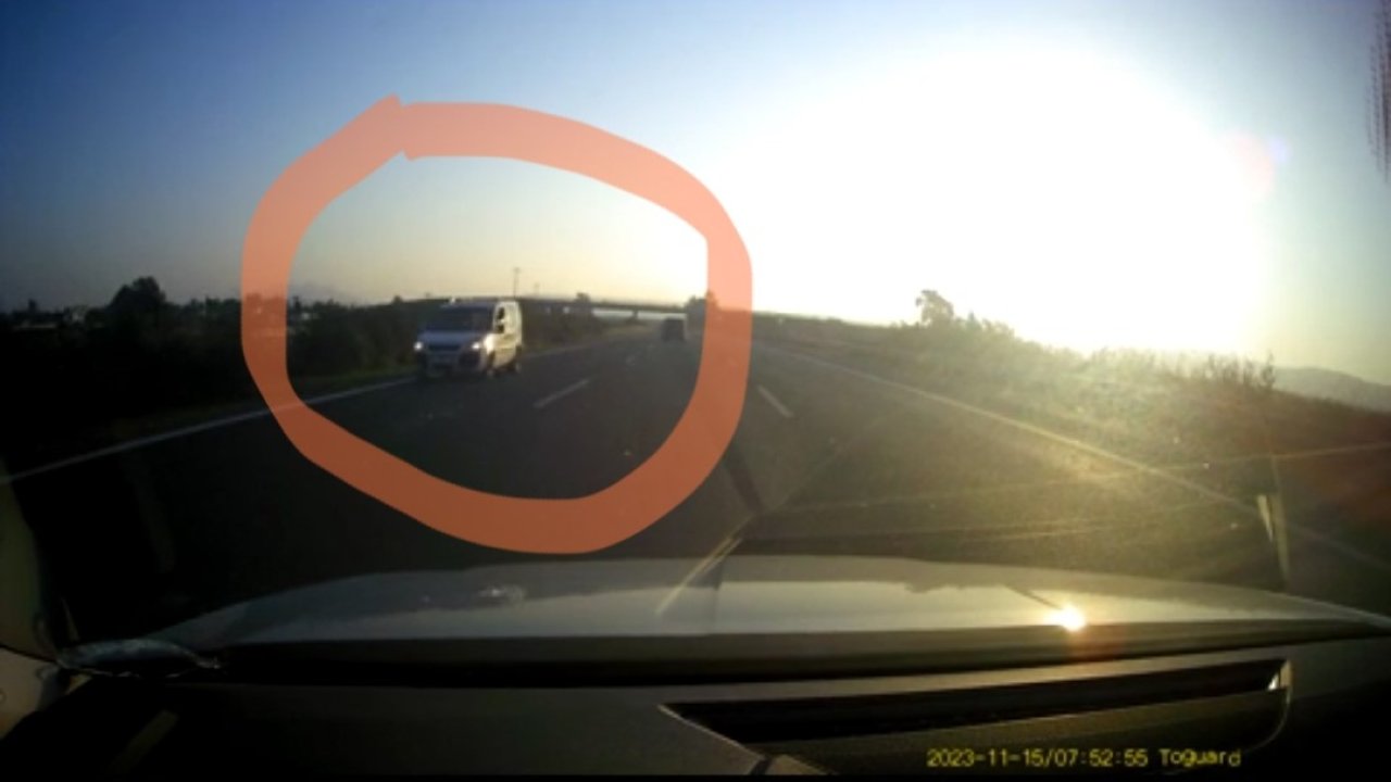 Gaziantep otoyolunda ters şeritten giden aracın görüntüsü başka bir aracın kamerasına yansıdı