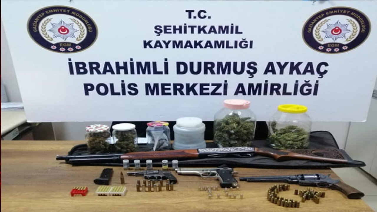 Gaziantep'te bir eve düzenlenen operasyonda silah ve uyuşturucu ele geçirildi