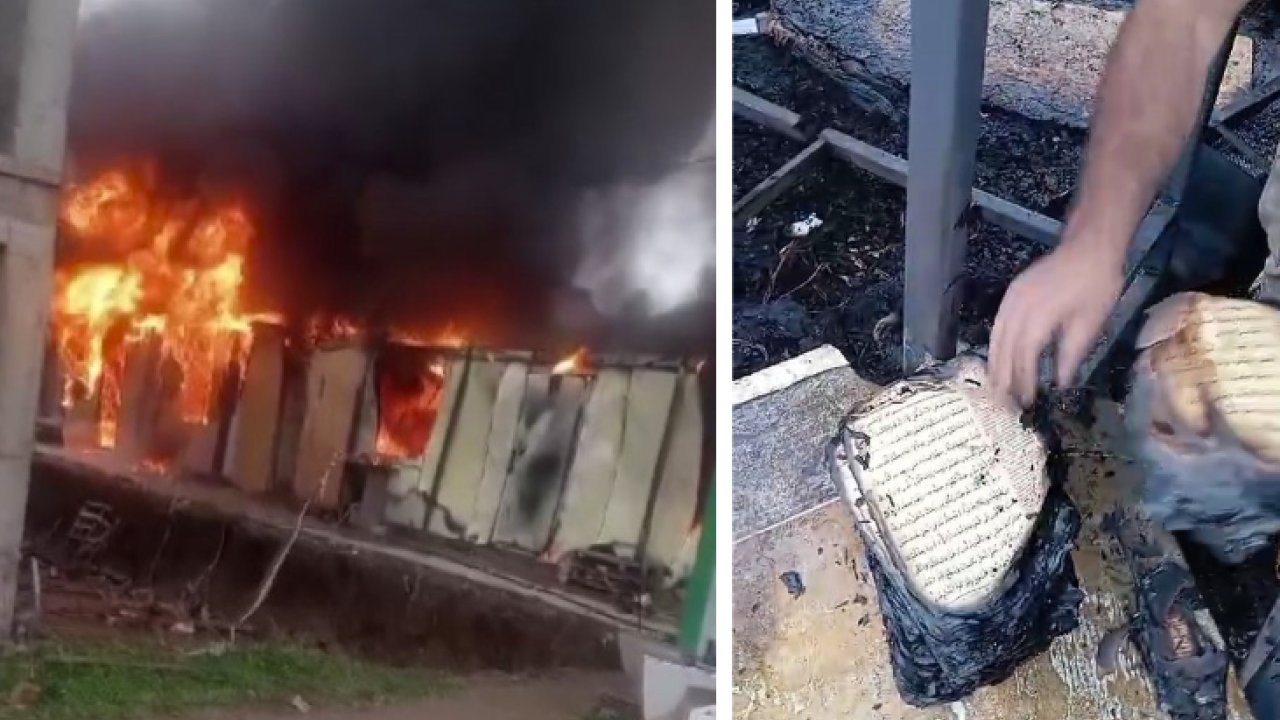 3 konteyner küle dönerken Kur'an-ı Kerim'in sayfaları yanmadı