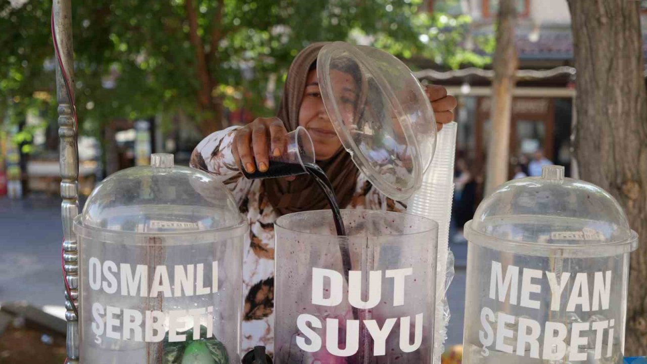 Gaziantep'te dut ağacının altında, dut suyu satıyor