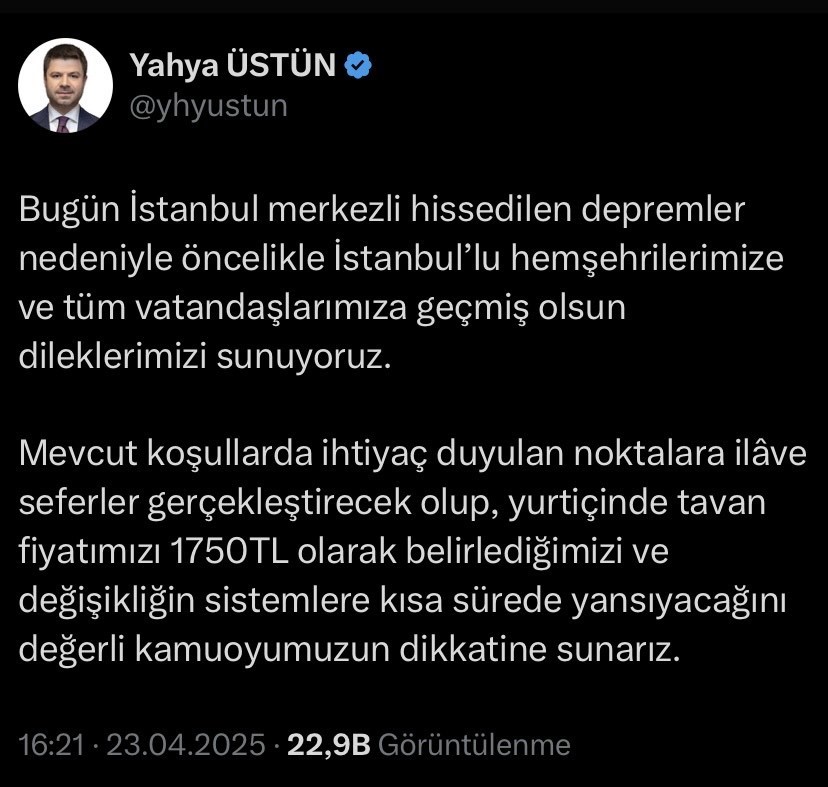 Deprem sonrası THY’den bilet düzenlemesi