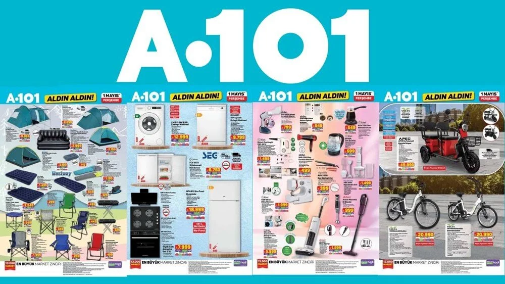 Gaziantep’te A101’e 1 Mayıs Yağmuru! Dev İndirimlerle Dikiş Makinesi, Televizyon, Kamp Çadırı ve Daha Fazlası Raflarda