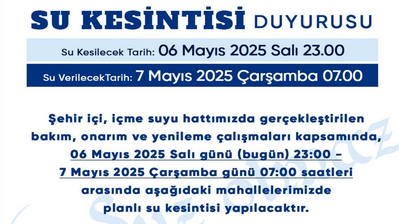 Gaziantep'te Su Kesintisi Duyurusu! Gaski: 6 - 7 Mayıs 8 Saat Sürecek