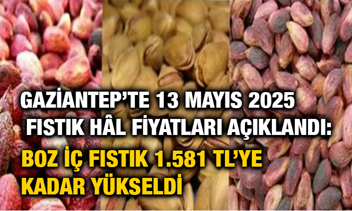 Gaziantep’te 13 Mayıs 2025 Fıstık Hâl Fiyatları Açıklandı: Boz İç Fıstık 1.581 TL’ye Kadar Yükseldi