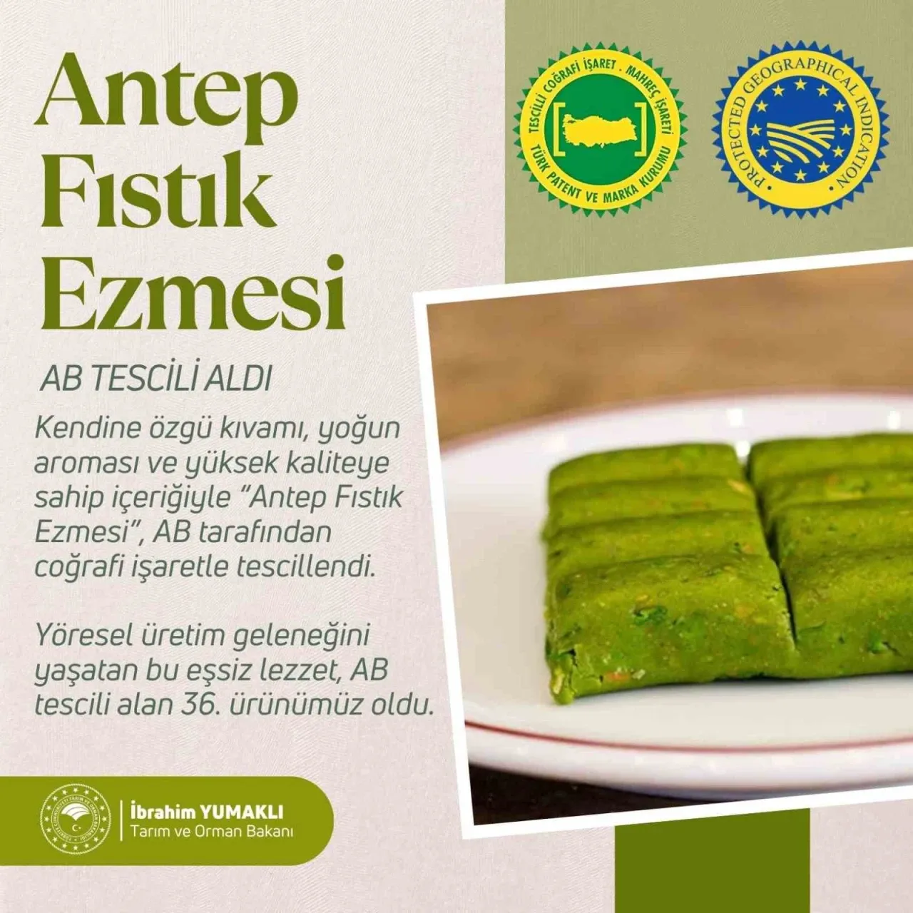 Antep Fıstık Ezmesi coğrafi tescil alan 36’ıncı ürün oldu