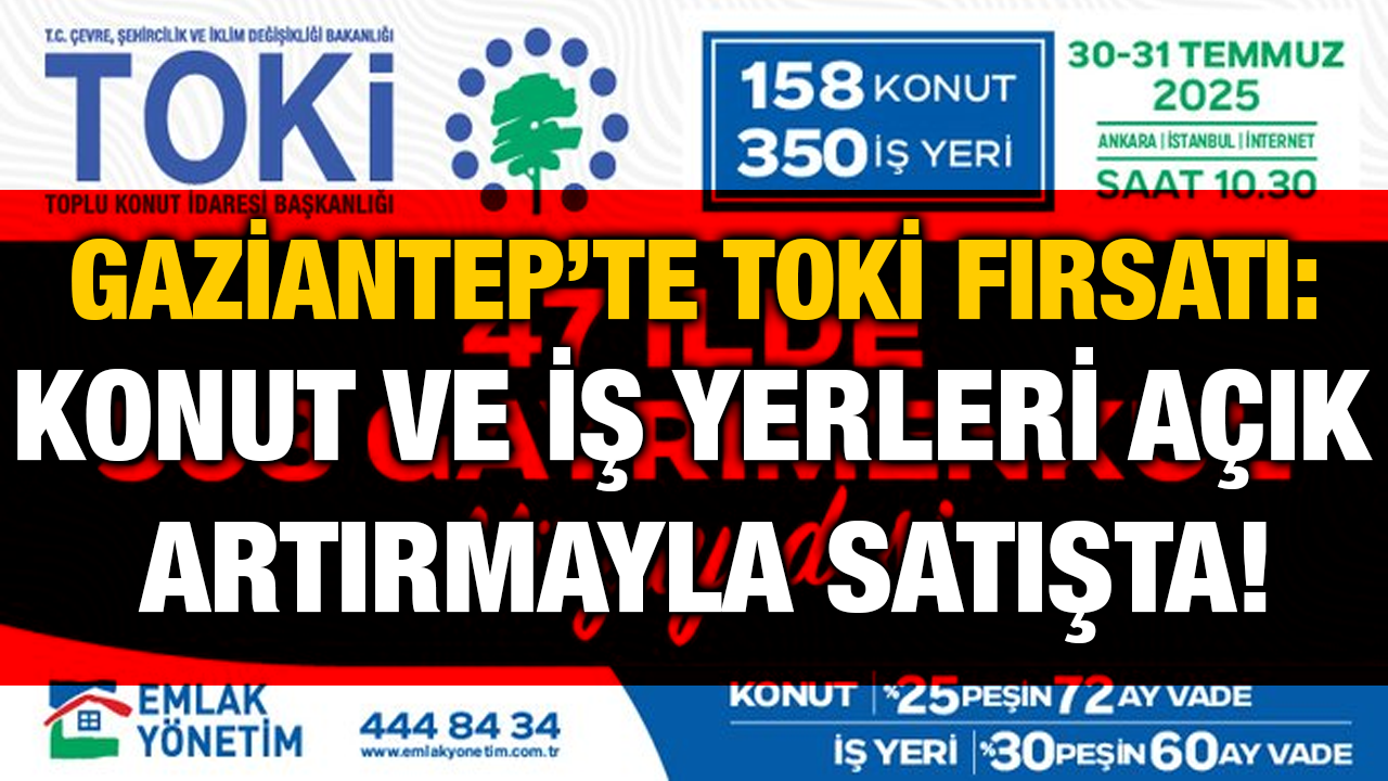 Gaziantep’te TOKİ Fırsatı: Konut ve İş Yerleri Açık Artırmayla Satışta!