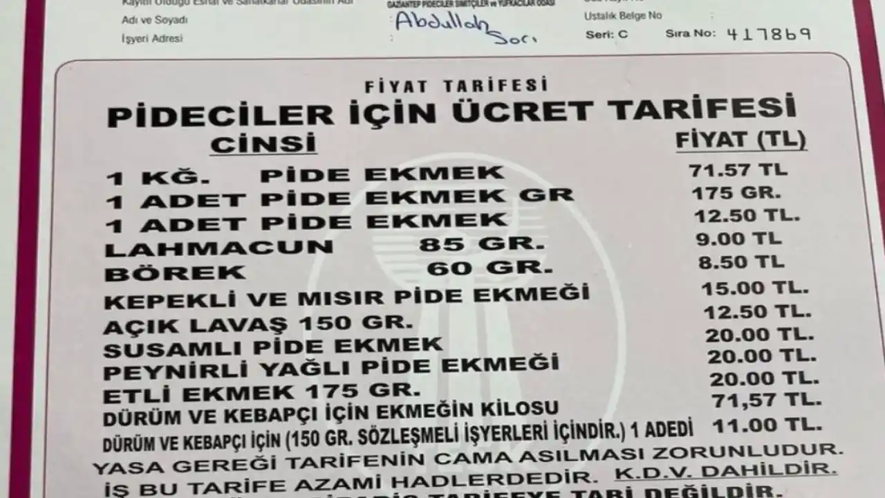Gaziantep’te Pide Ekmeğe Şok Zam! Bir adet pide ekmek artık 12.50 TL – Yarın itibariyle yürürlükte
