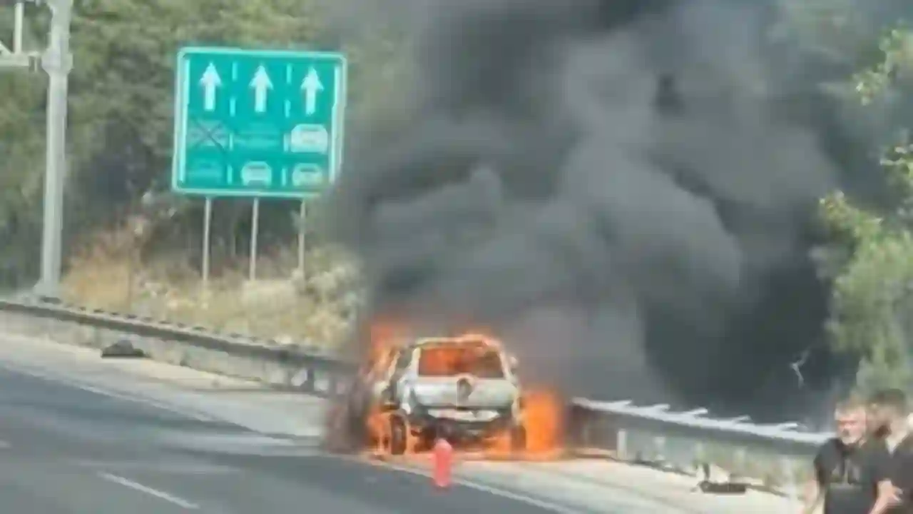 Otoyolda yanan araç orman yangını çıkardı