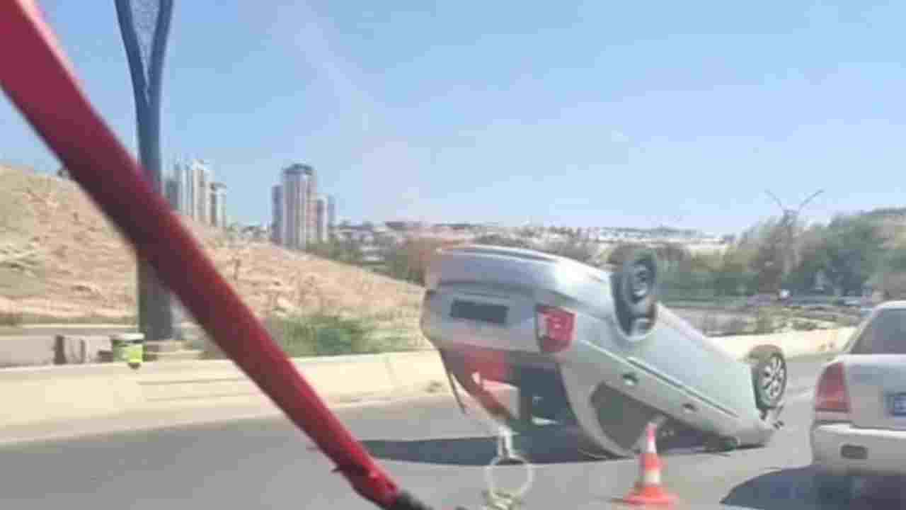 Gaziantep’te Otomobil Ters Döndü: 1 Yaralı