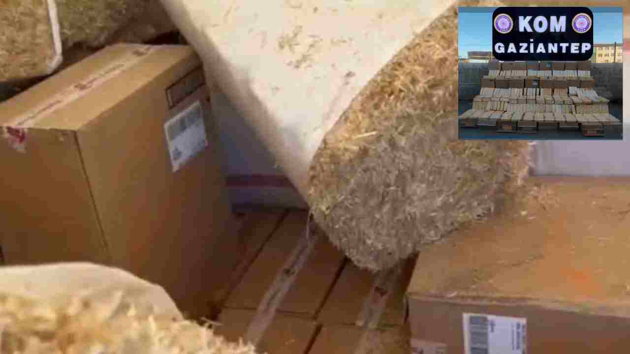 Gaziantep'te saman balyalarına gizlenmiş 43 bin paket kaçak sigara ele geçirildi